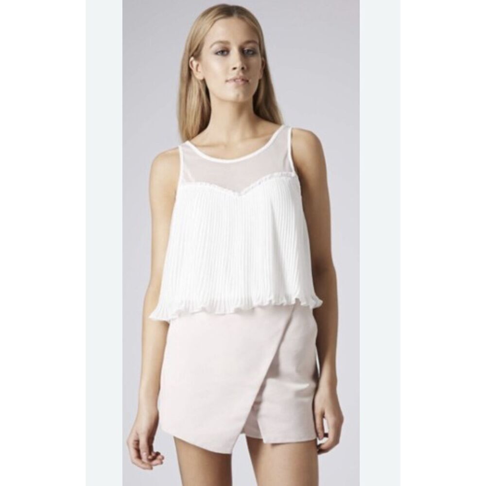 TopShop white sheer overlay pleated cropped cami top Size 6